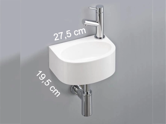 Lave-mains pour WC, suspendu semi-arrondi, parfait pour les espaces restreints, Largeur 27,5 cm, Profondeur 19,5 cm, Hauteur 12 cm, résine minéral, Livraison 5-7 jours OFFERTE.